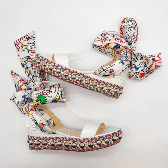 Christian Louboutin Sandals Espadrilles Flats White Leather Bow Made in Spain 39 - Picture 6 of 12